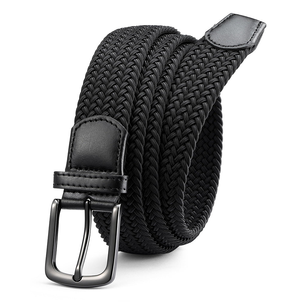 Elastic Braided Stretch Belt Adjustable Men Belt for Golf Pants Casual Shorts Jeans-Black