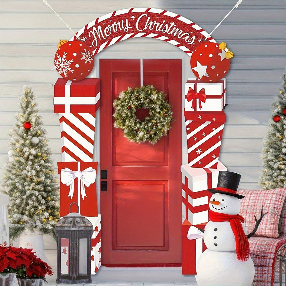 Merry Christmas Hanging Banner Porch Sign Xmas Banner Christmas Door Cover