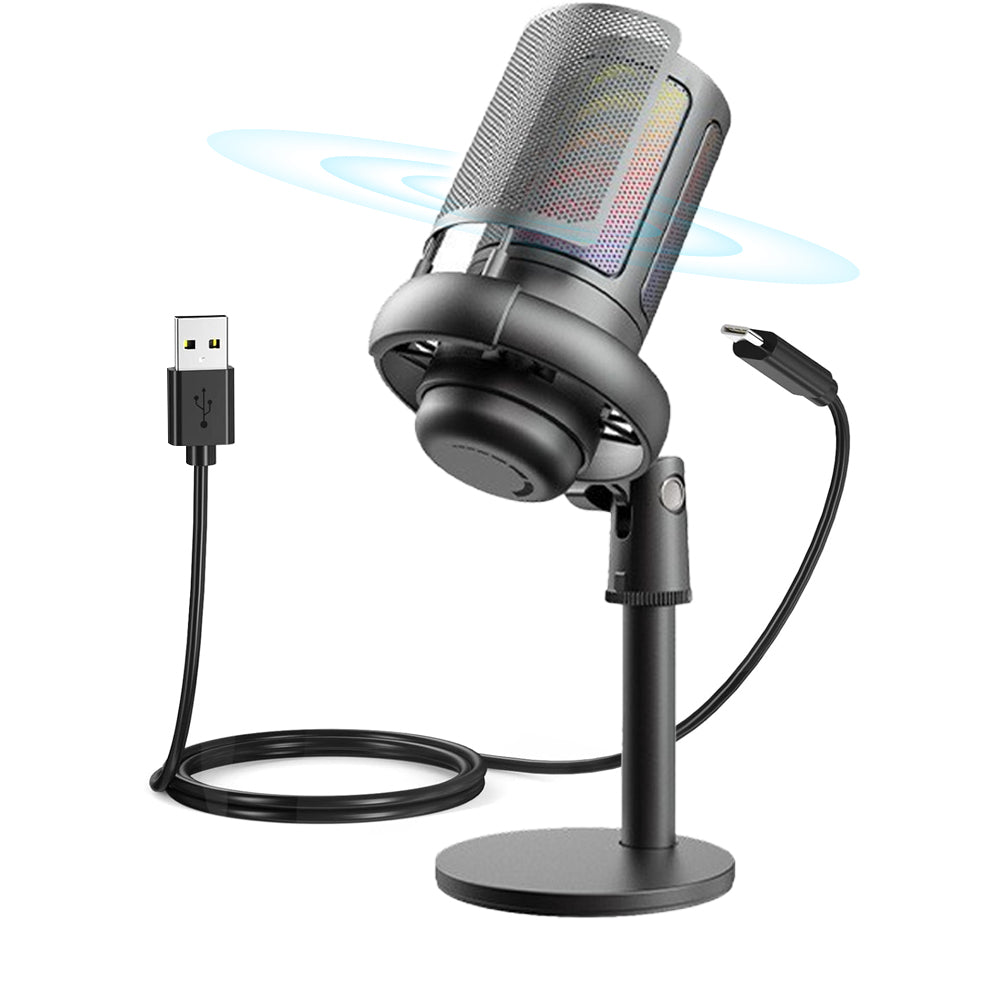USB Gaming Condenser Microphone with RGB Light for Recording Streaming
