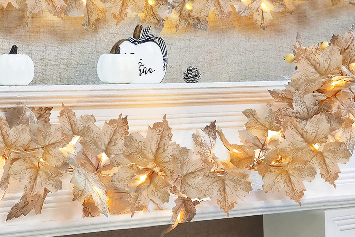LED Maple Leaves Garland with Lights Fall Decorations for Home Christmas