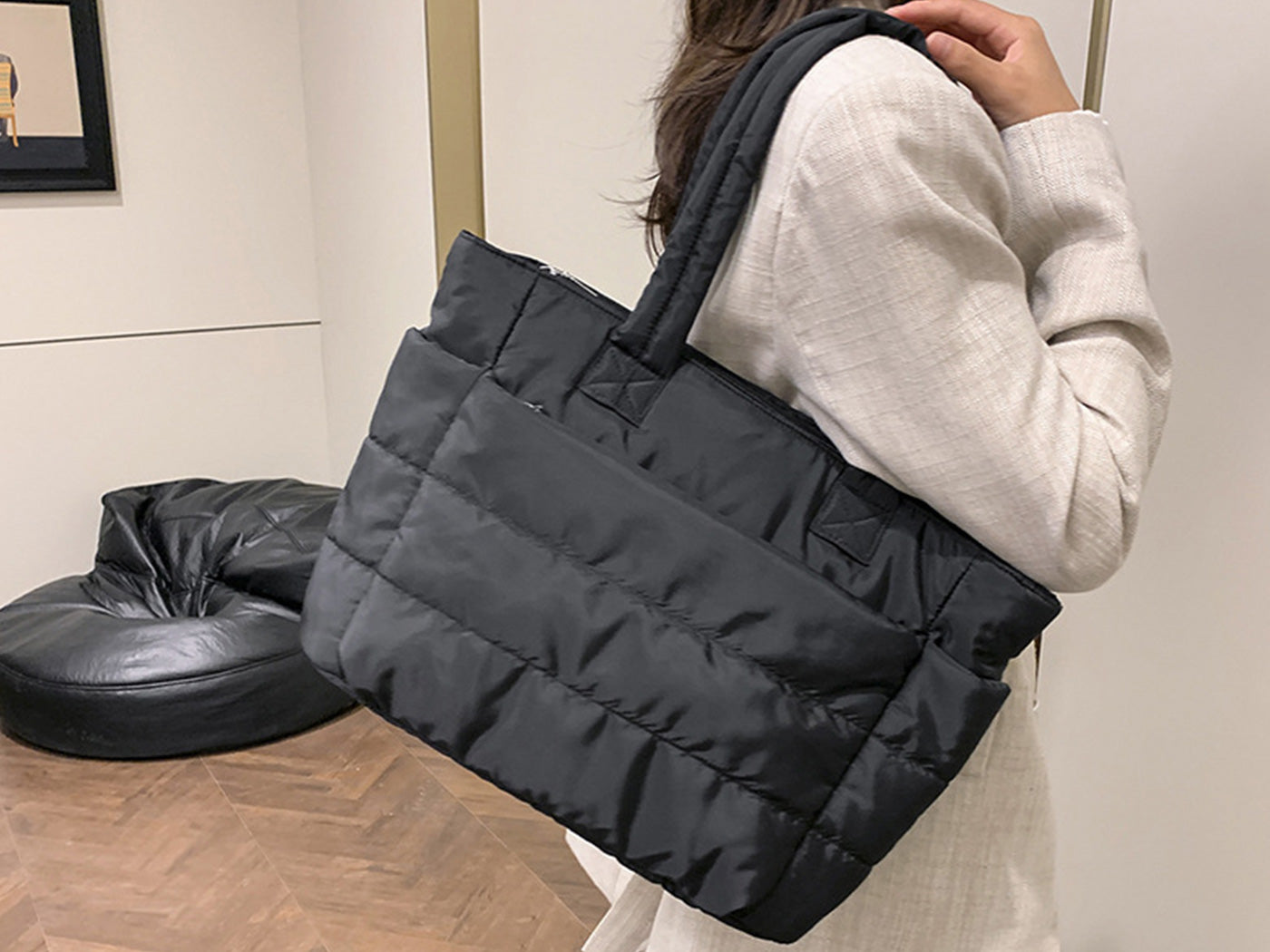 Women Quilted Tote Bag Shoulder Bag Lunch Bag