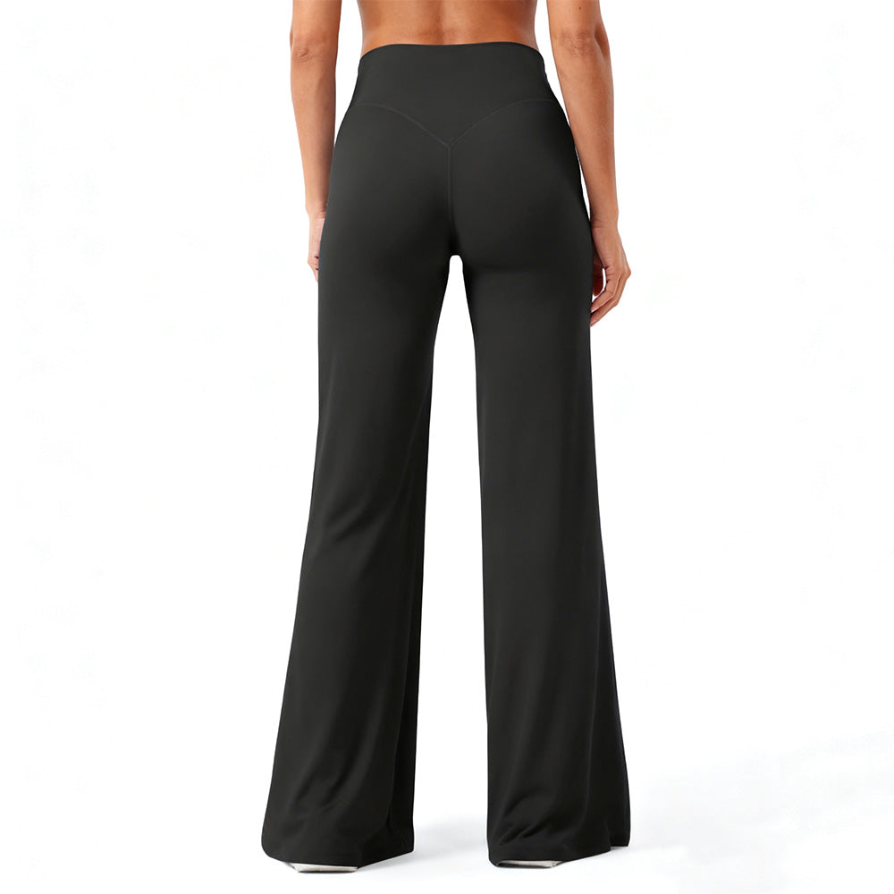 High-Waist Straight-Leg Micro-Flare Yoga Pants with Tummy Control for Workout-Black