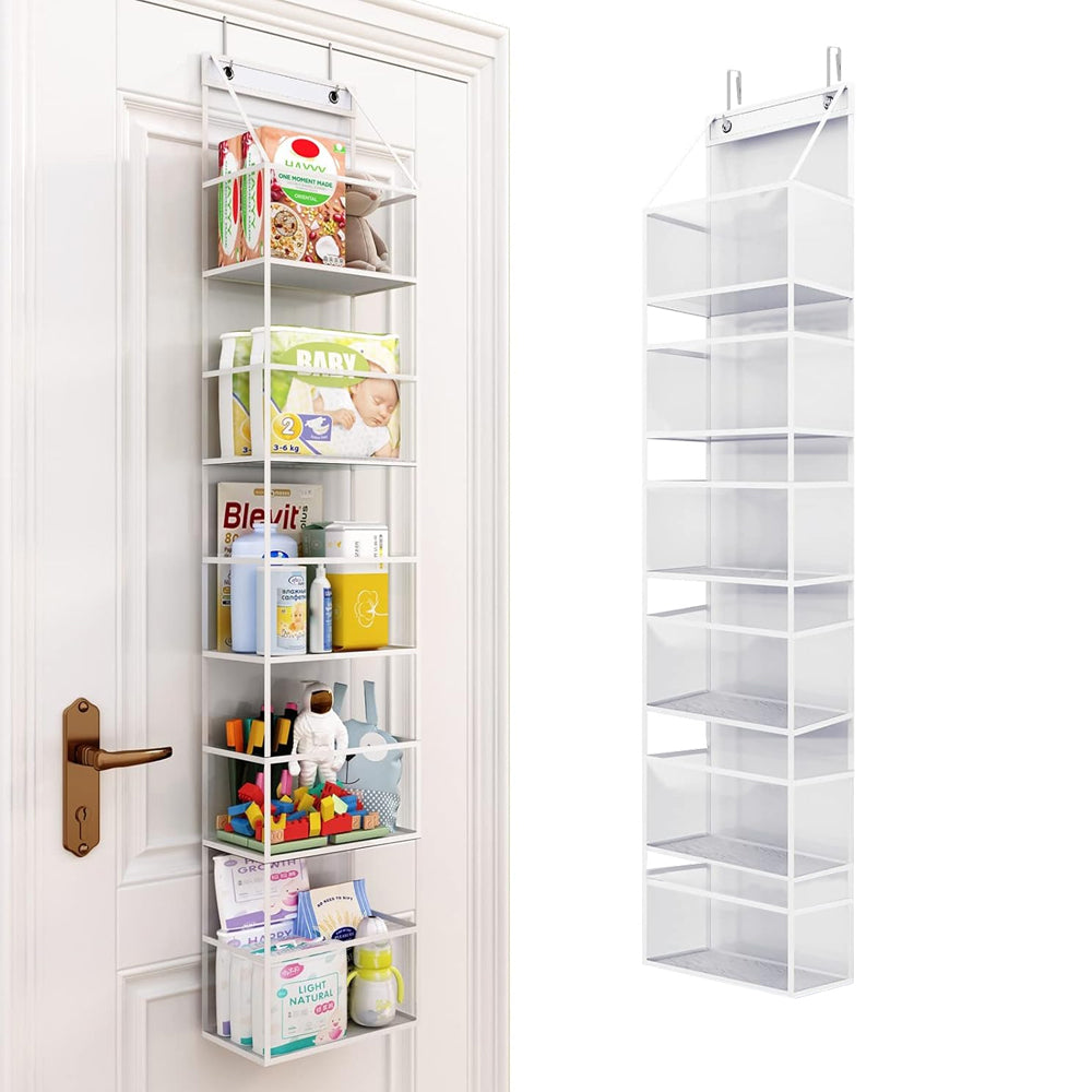 6-Shelf Over The Door Hanging Pantry Organizer with Clear Plastic Pockets