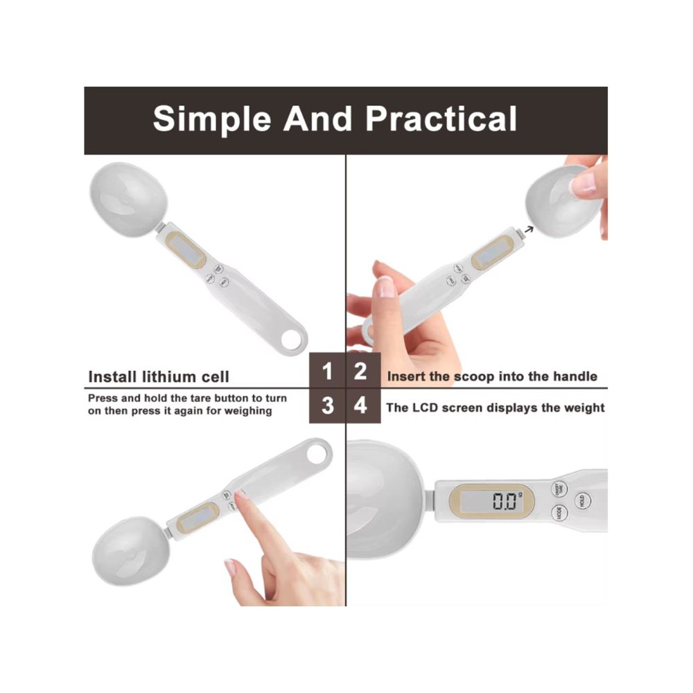 White Mini Spoon Scale Electronic LCD Digital Kitchen Scale for Food Measuring