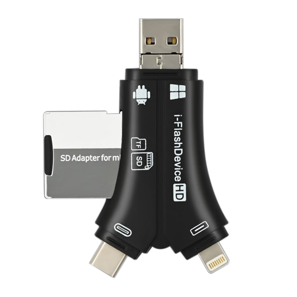 4-in-1 Multi-Interface Memory Card Reader with iPhone Charging Port