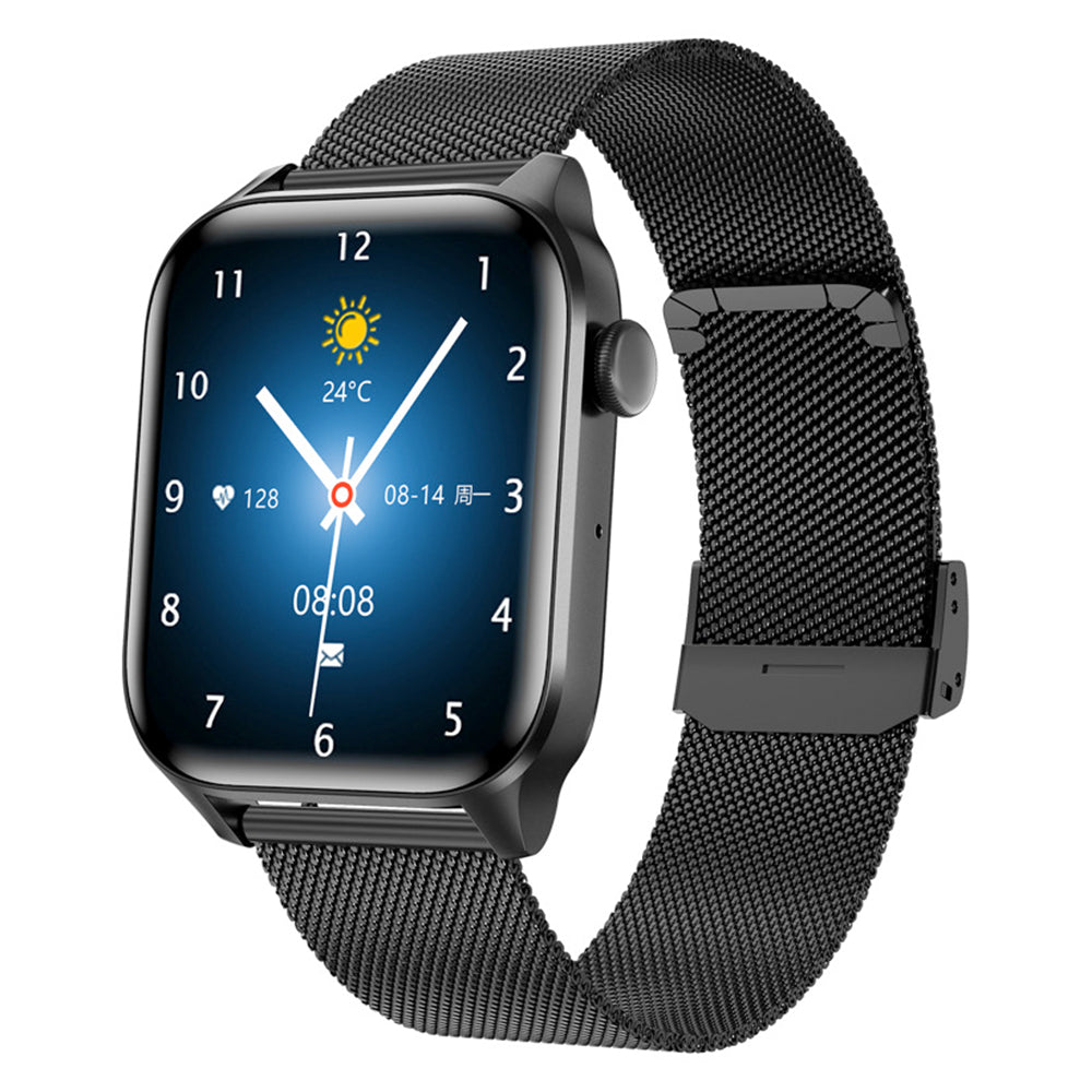 Water-resistant Smart Watch Bluetooth Heart Rate Fitness Tracker for Android iOS with Stainless Steel Watch Strap