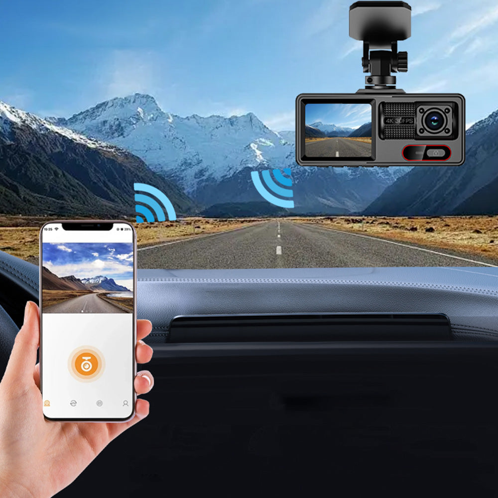 3 Channel Dash Cam Front And Rear With 32GB Card Built In WiFi Reversing Camera