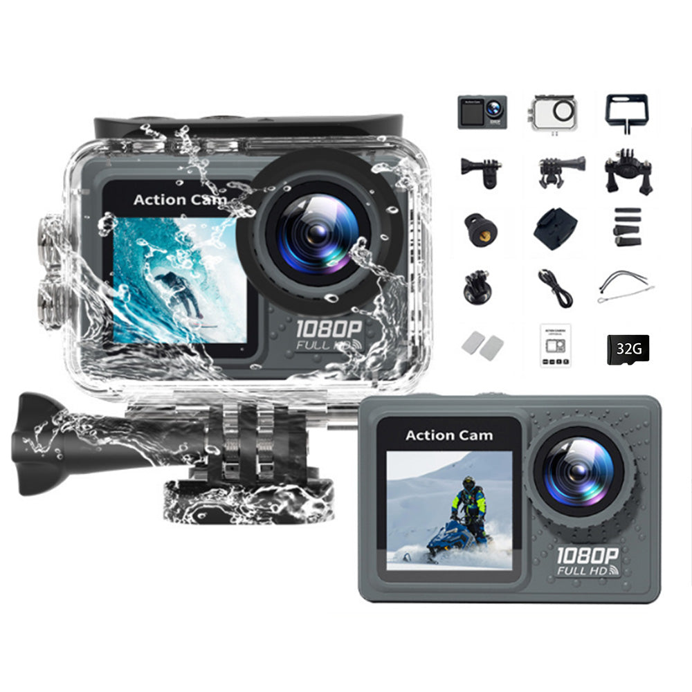 Water-Resistant Sports Underwater Camera HD 1080P Recorder Camcorder with 32G TF Card