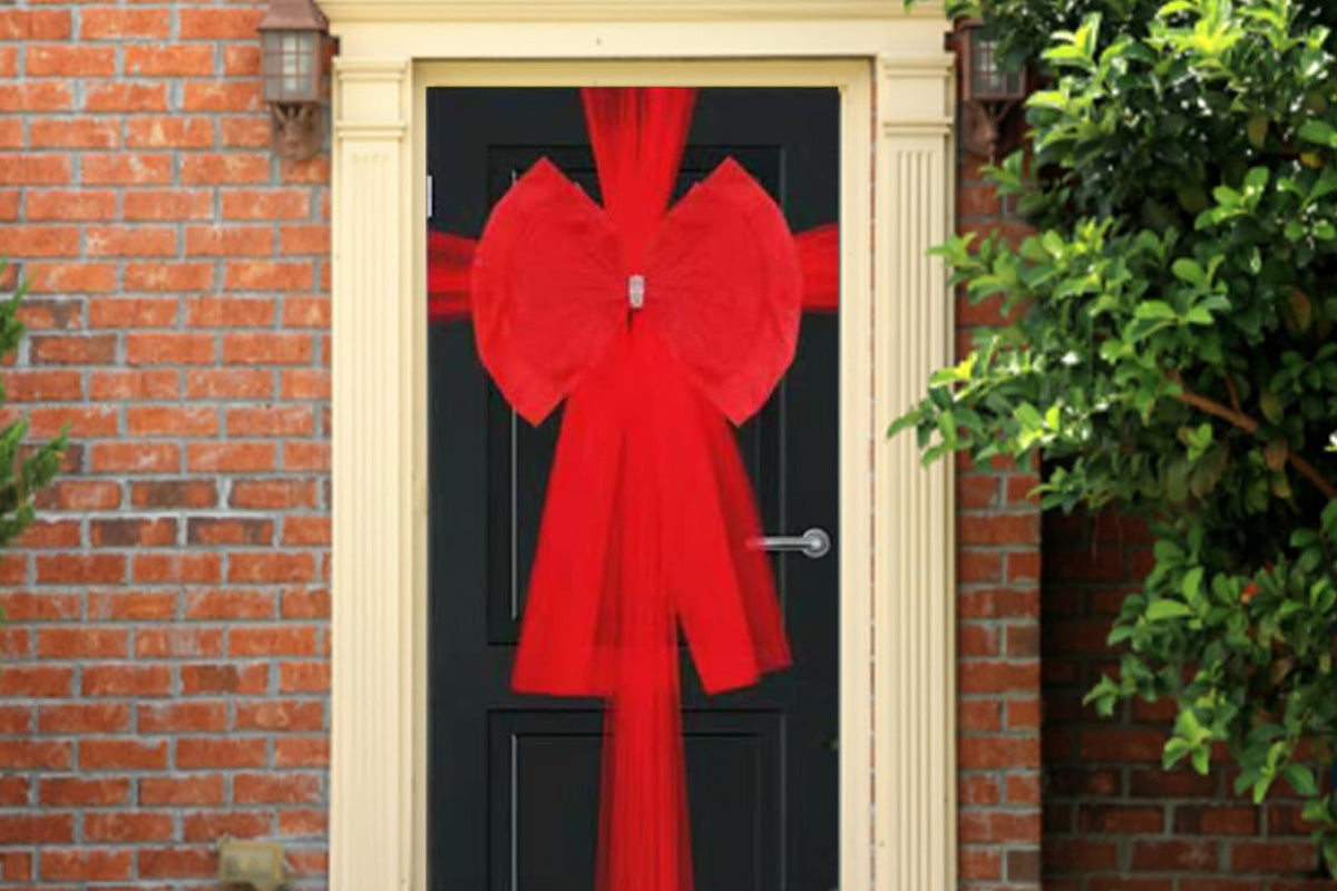 Organza Red Bows Christmas Wall Decorations for Door Fireplace Stairs Xmas Tree