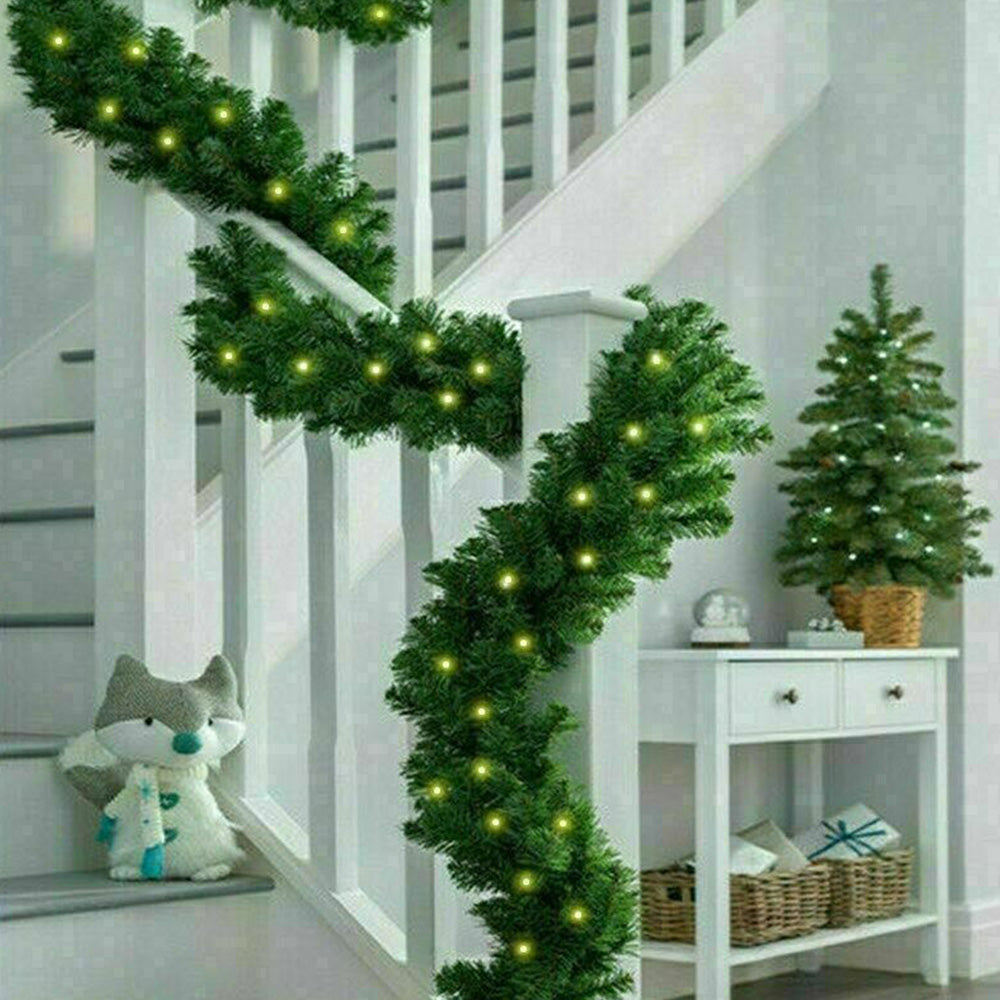 Christmas Pine Garland String Light LED Lighted Garland Artificial Pine Rattan Stairs Fireplace Decor Xmas Decoration