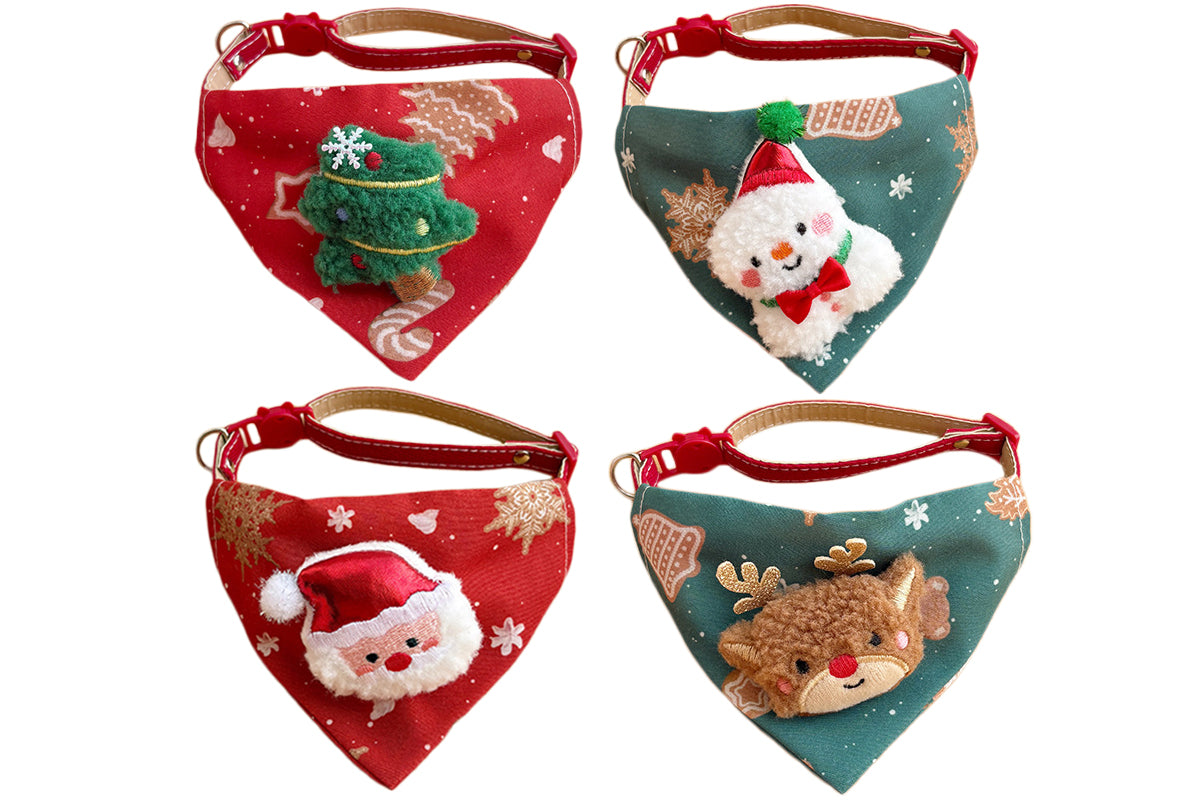 4pcs Christmas Cat Bandana Collar Adjustable Xmas Pet Bandana Collar