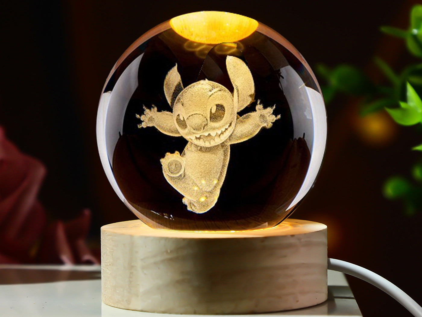 Stitch Inspired Laser Carving 3D Crystal Ball Night Light
