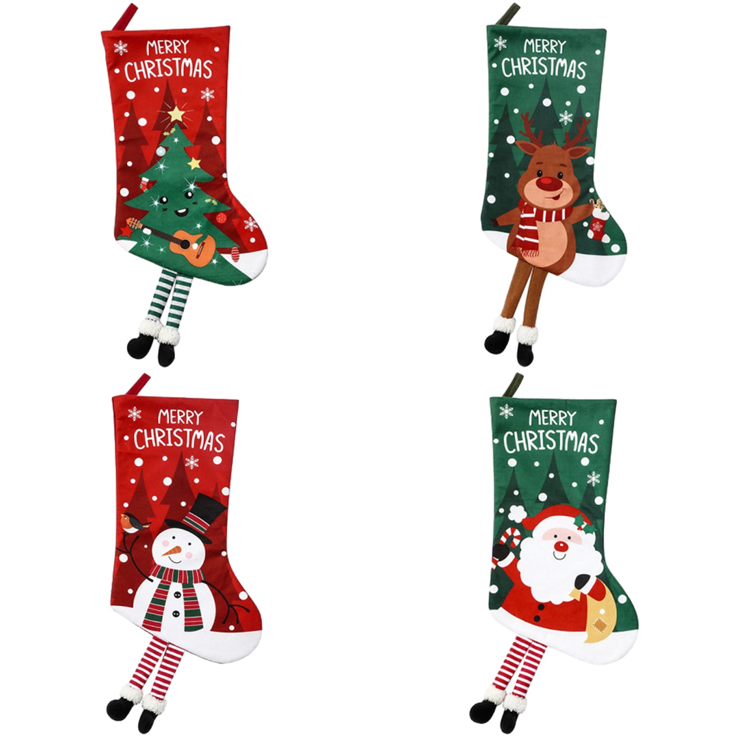 4Pcs Christmas Stocking Goodies Sock Xmas Wall Tree Party Hanging Candy Bag Decoration