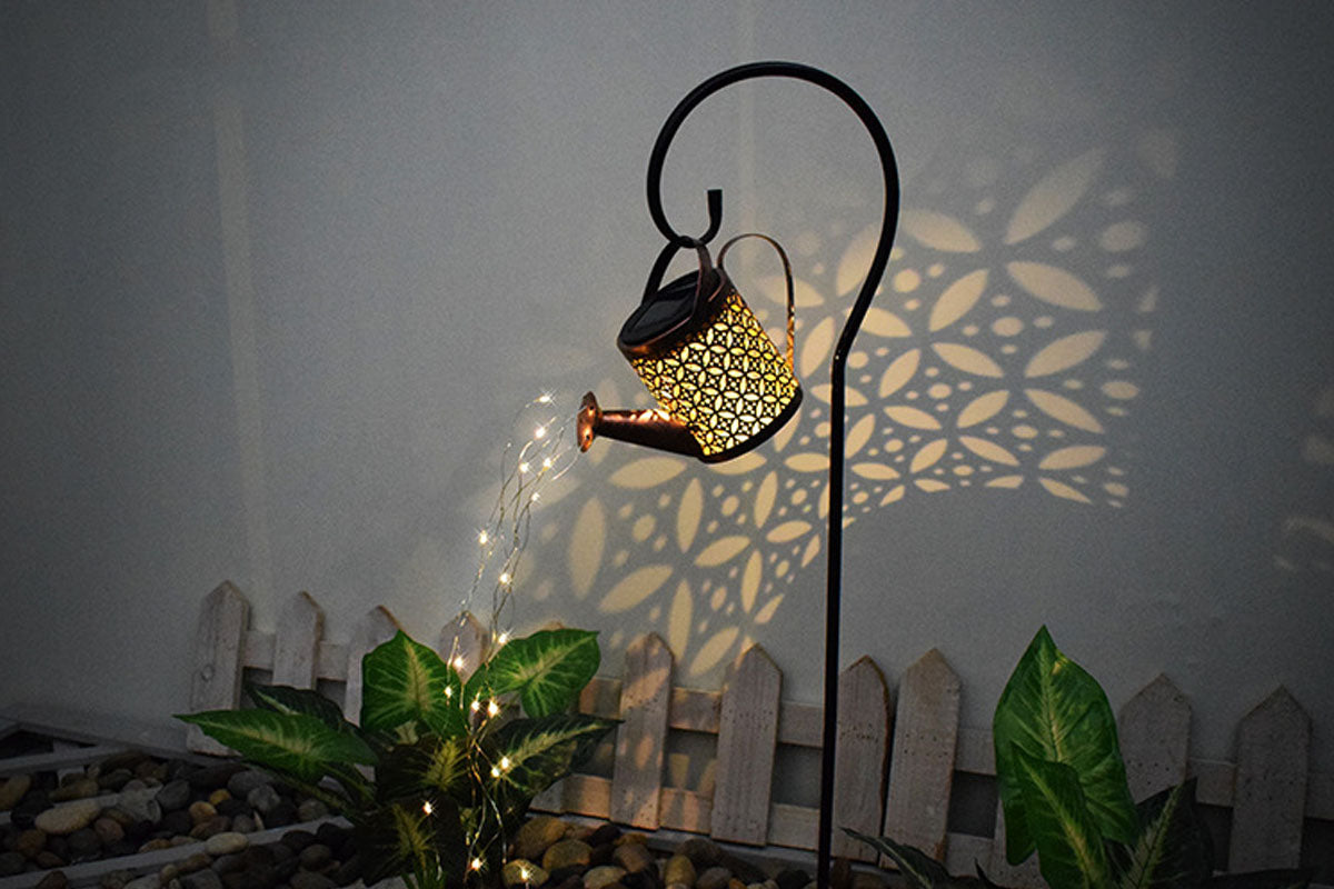 Solar Lights Outdoor Decorative Metal Solar Watering Can Lights Small Hanging Garden Decor Yard Lights