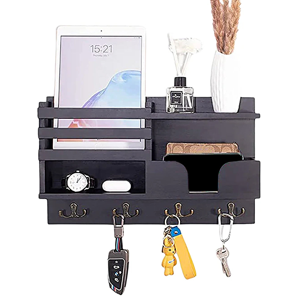 Wooden Key and Mail Holder for Wall Mail Organizer Wall Mount with 4 Hooks