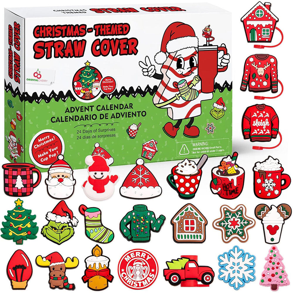 Advent Calendar 24 Days of Christmas Surprises with 10mm Straw Toppers