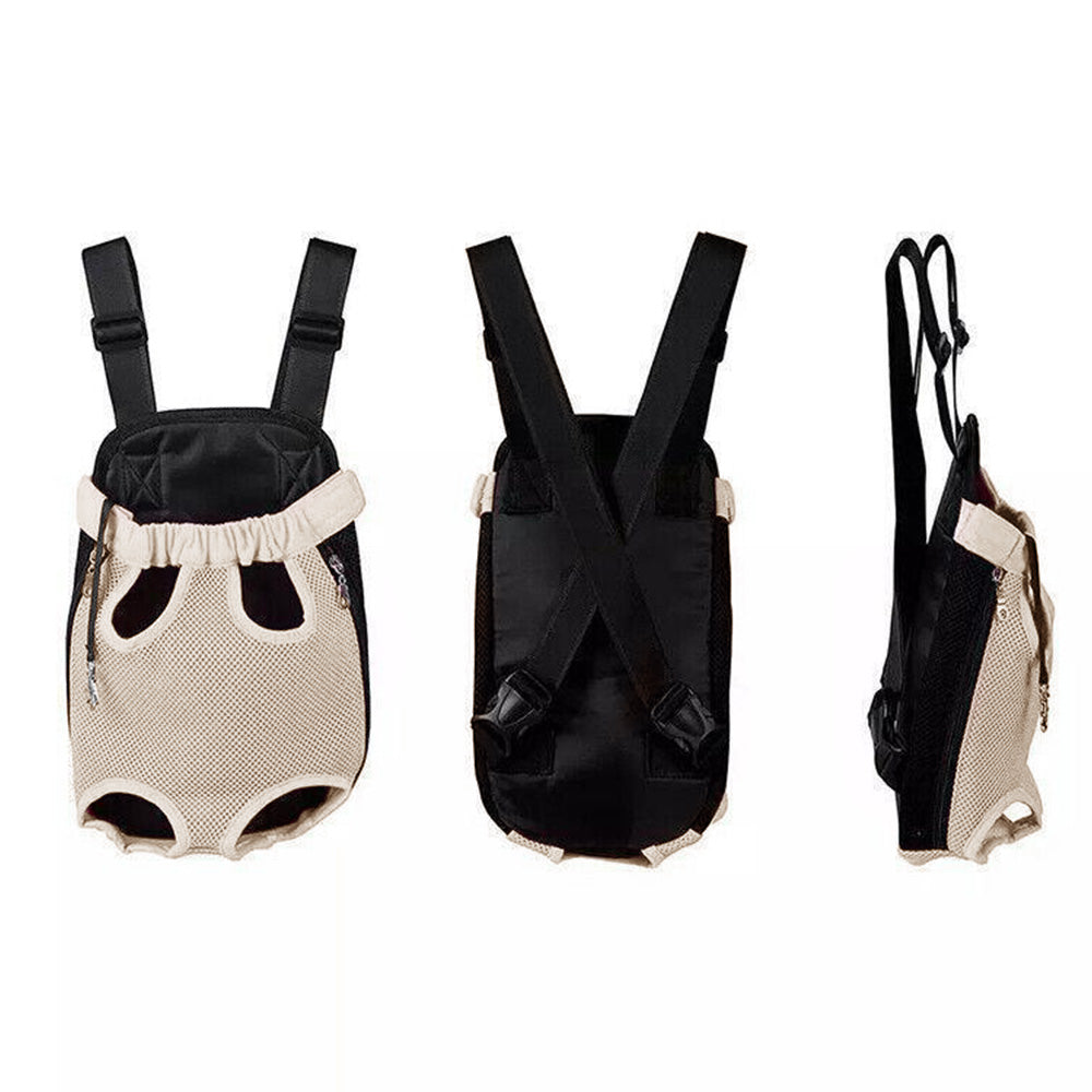 Breathable Mesh Pet Carrier Backpack for Front and Back Carrying Dogs Cats-Apricot