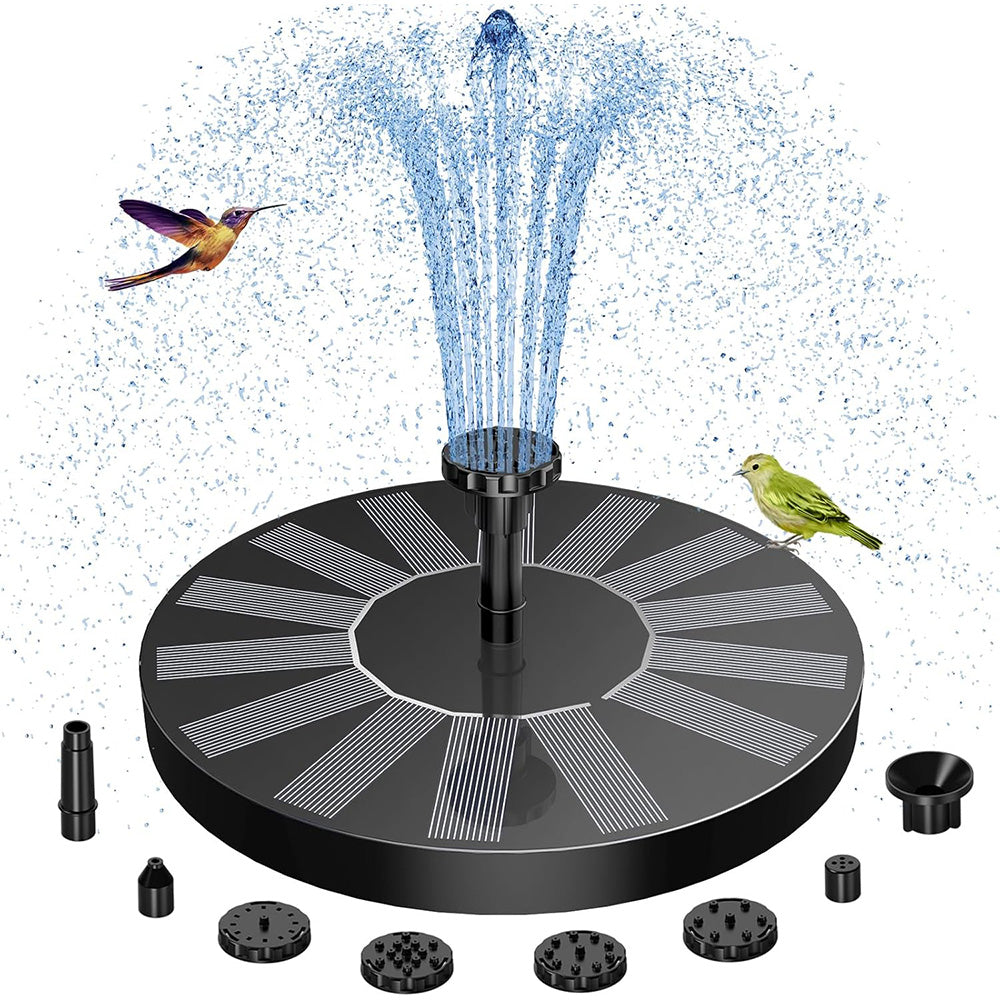 1.5W Solar Powered Bird Bath Fountains with 6 Nozzle Water Feature for Garden Pond