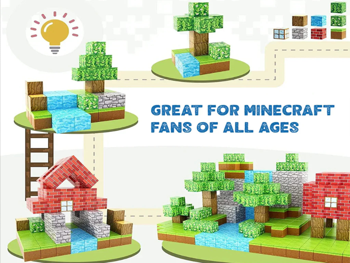 100 Pieces Set Minecraft Inspired Primitive Forest Theme Magnetic Blocks Building Toys