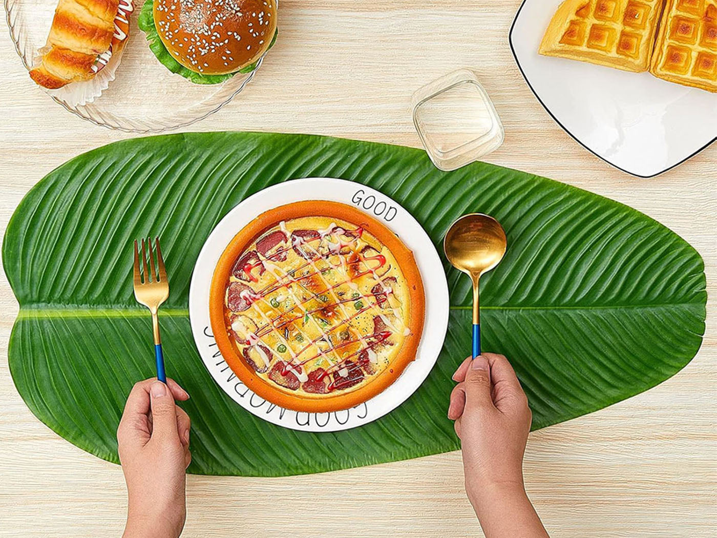 12Pcs Simulation Banana Leaf Mat Leaf Placemats Banana Leaves Placemats