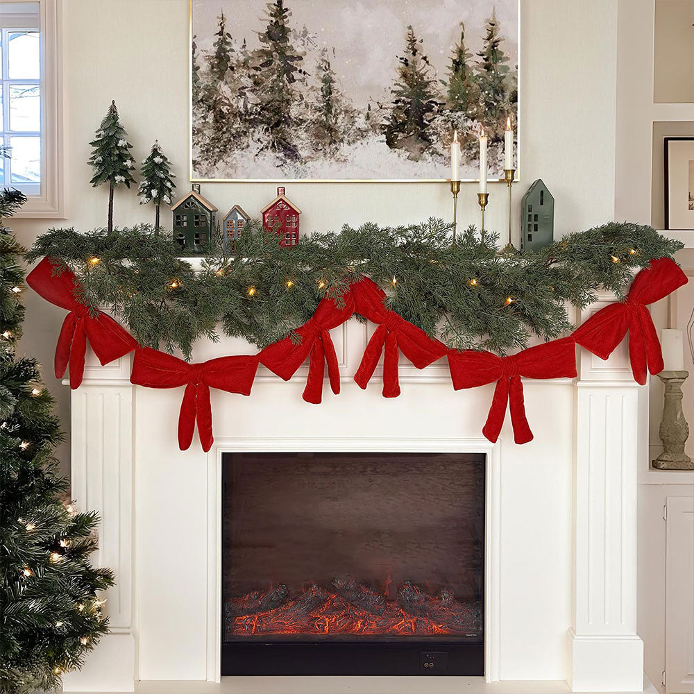Christmas Decorations 180cm Red Velvet Bow Garland