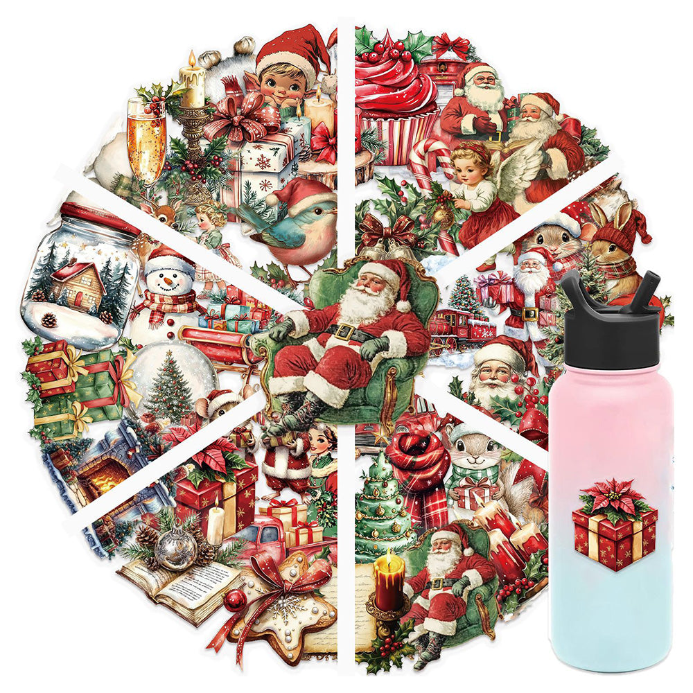50 Pack Vintage Waterproof Christmas Stickers for DIY Crafts