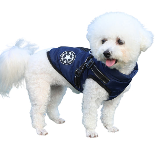 Waterproof Warm Winter Dog Harness Coat with Reflective Stripes-Blue