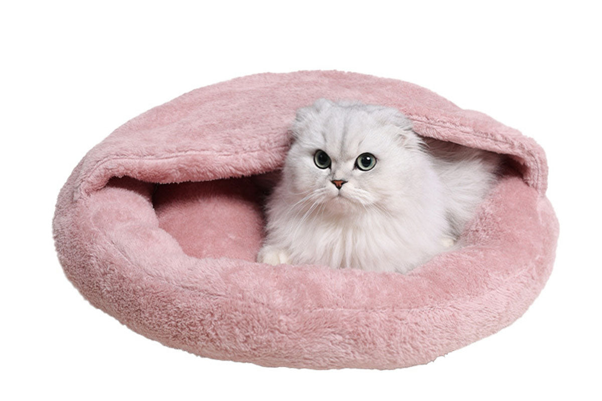 Semi-Enclosed Plush Pet Bed Calming Hooded Cat Small Dog Bed 60cm