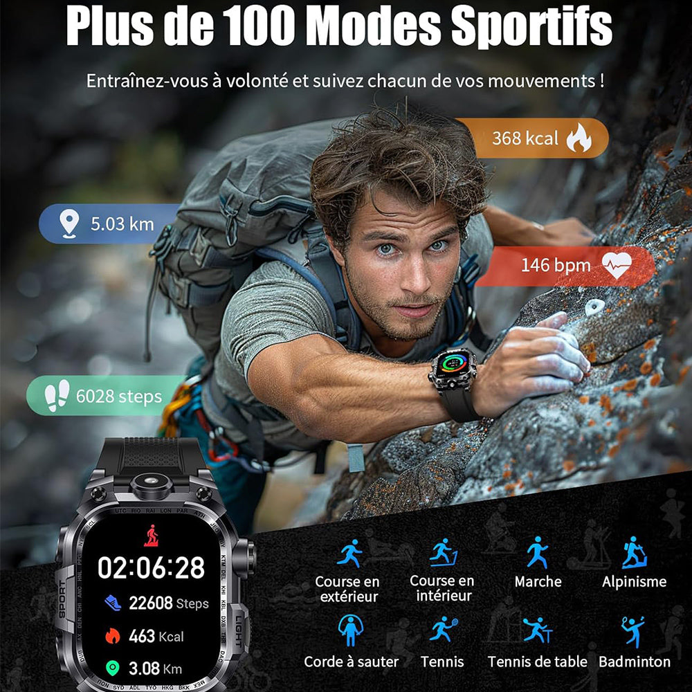 Smart Watch with LED Flashlight for Men Call Heart Rate Water-Resistant Sport Smartwatch