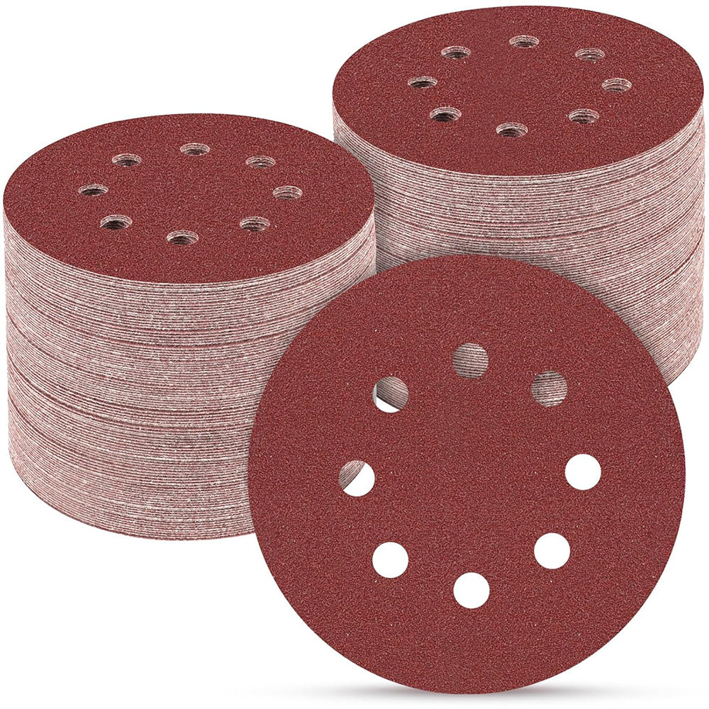 100Pcs 5-Inch 8-Hole Sanding Discs with Hook and Loop Backing for Random Orbital Sander
