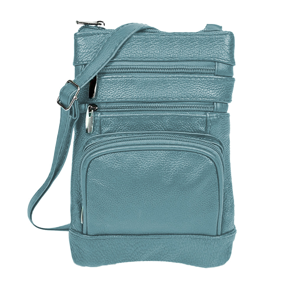 Womens Genuine Leather Multi-Pocket Crossbody Purse Bag