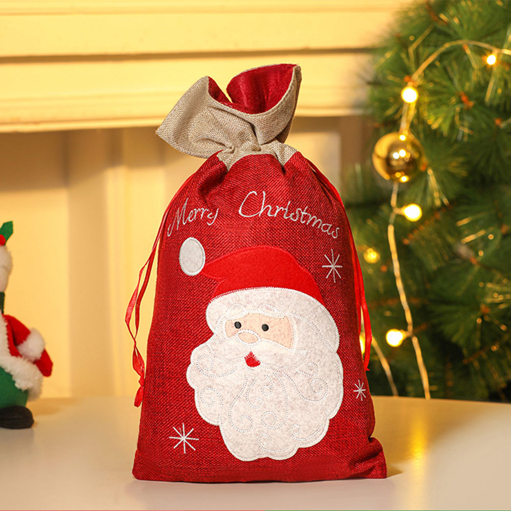 Xmas Sack Bag Christmas Burlap Stocking Gift Bag -Style 1