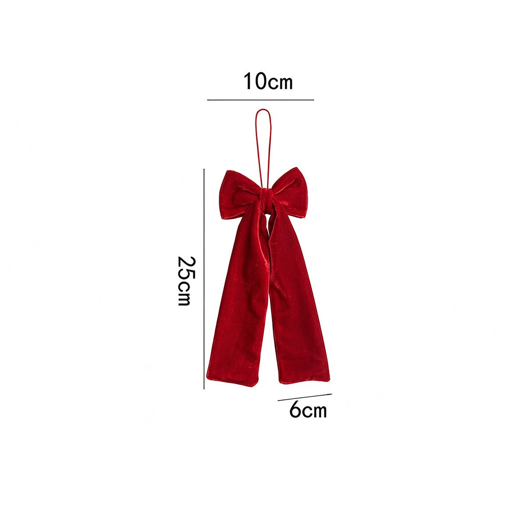 Vintage Burgundy Velvet Christmas Bow with Hanging Cord for Tree Decor