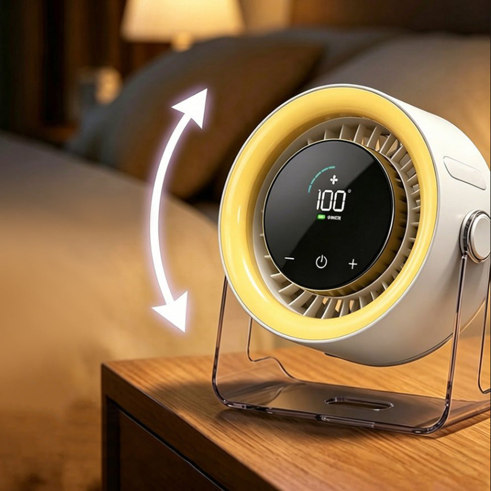 USB Rechargeable Desk Fan with 100 Speeds Display and 120 Degree Rotation
