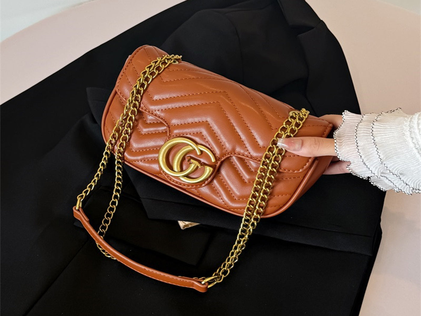 Quilted Gucci Inspired Gold Chain Shoulder Bag for Women