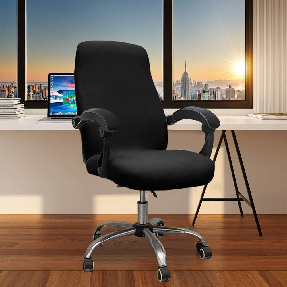 Water-Resistant Stretch Computer Office Chair Cover Durable Zipper Design-Black