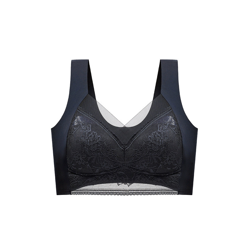 Women V Neck Floral Lace Seamless Bra