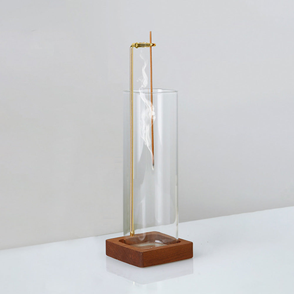 Wooden Incense Holder For Sticks With Glass Ash Catcher Anti-ash Incense Burner