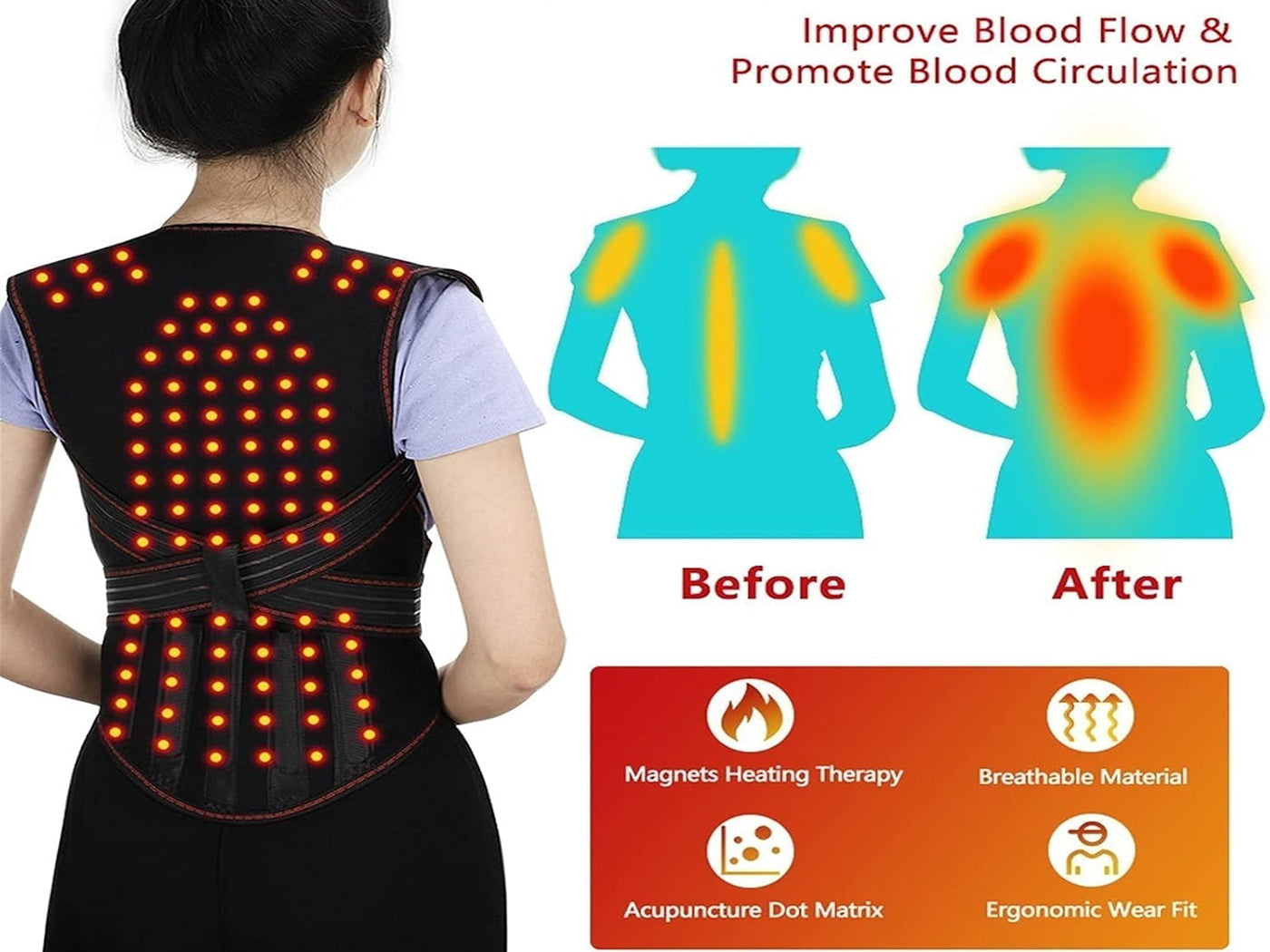 Physical Therapy 98pcs Magnets Self-Heating Magnetic Full Back Support