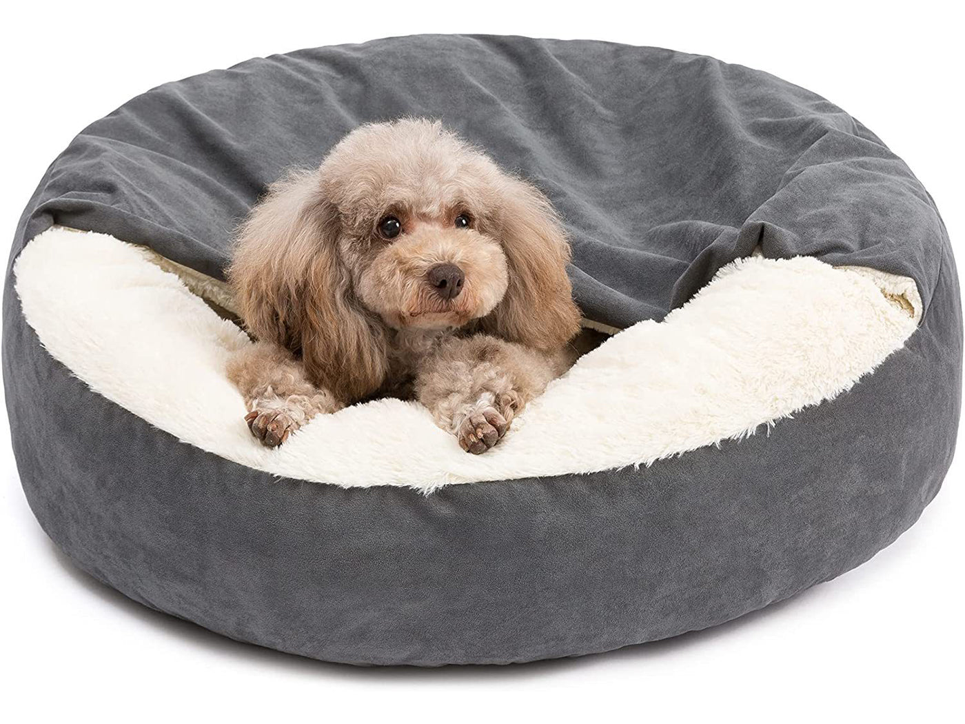 Small Dog Cat Bed with Hooded Blanket Cozy Dog Nest with Anti-Slip Bottom Machine Washable