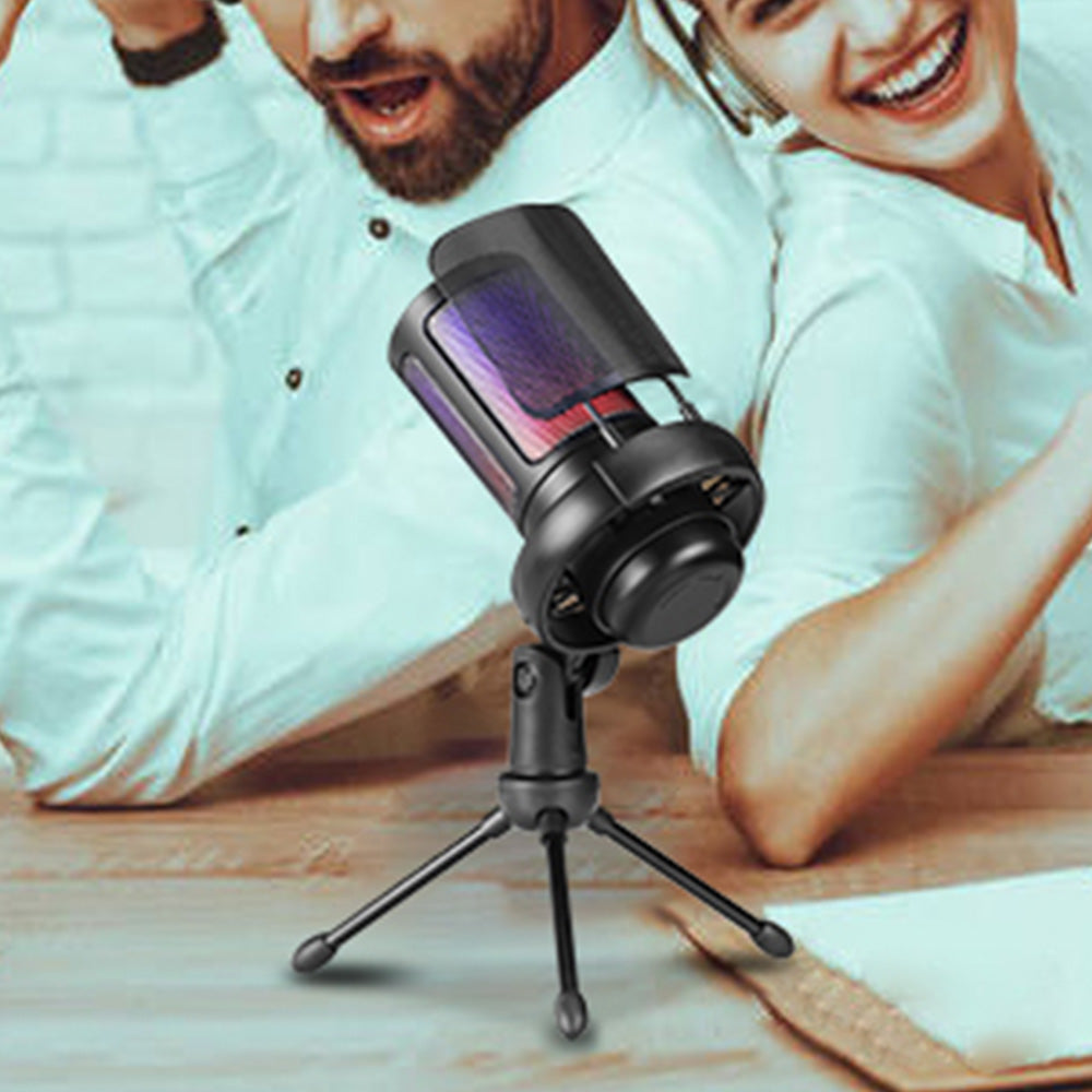 USB Gaming Microphone With RGB Indicator And Tripod Stand Condenser Microphone