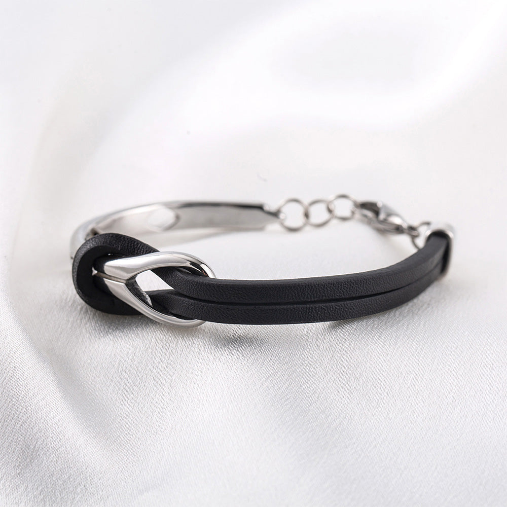 PU Leather Bracelet Infinite Knot Geometric Stainless Steel Mens Bracelet