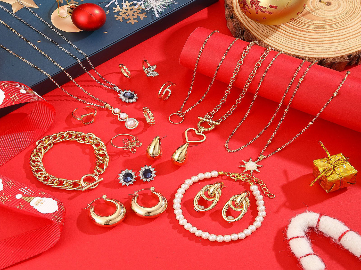 24 Days Countdown Jewelry Christmas Advent Calendar Bracelets Necklaces Earings Kit