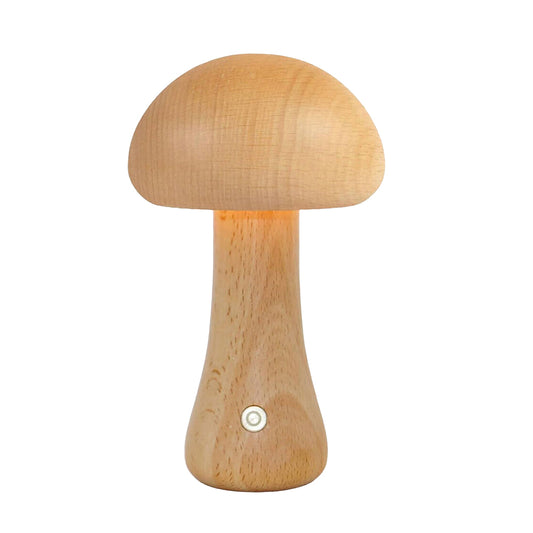 Wooden Mushroom Rechargeable Battery Operated Lamp with Stepless Dimming