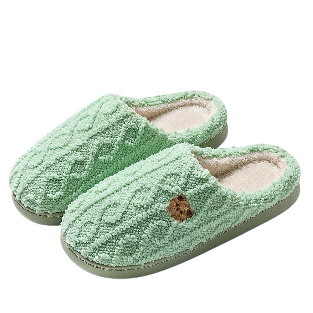 Winter Plush Slippers Soft Indoor Warm Slippers with Anti Slip Sole and Bear Design-Green