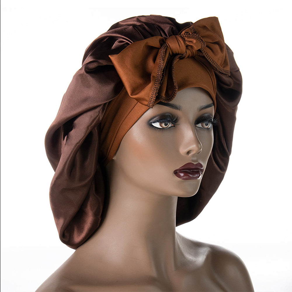 Women Satin Sleeping Cap Adjustable Wrap Hair Bonnet Elastic Headwear