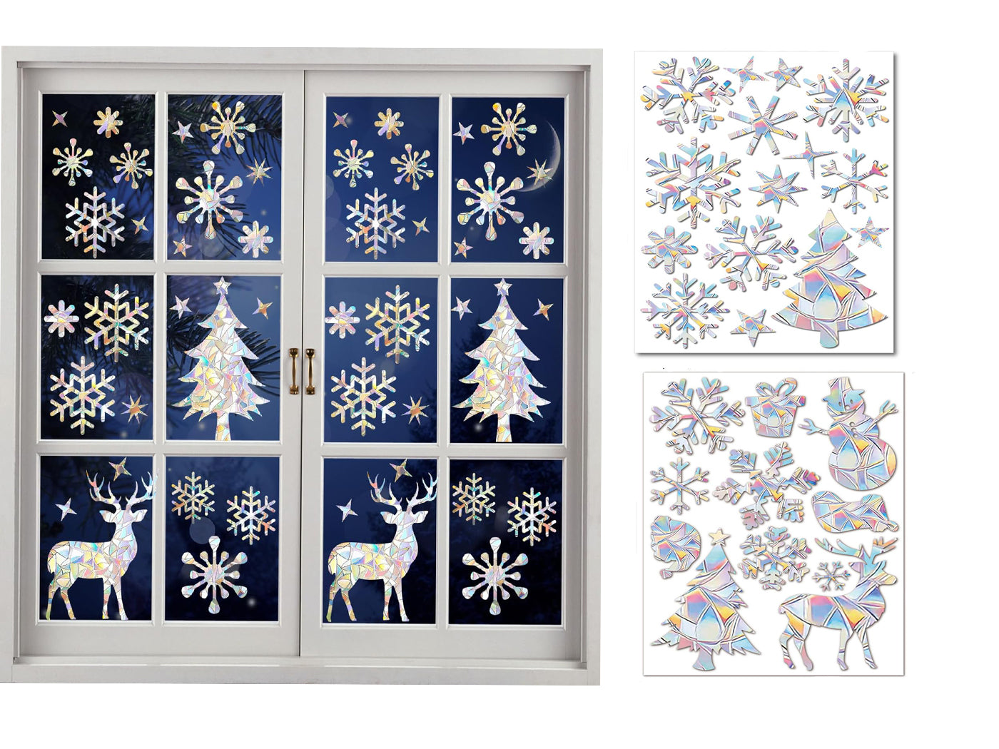 Christmas Snowflake Elk Window Sticker Sun Catcher Glass Window Iridescent Decoration