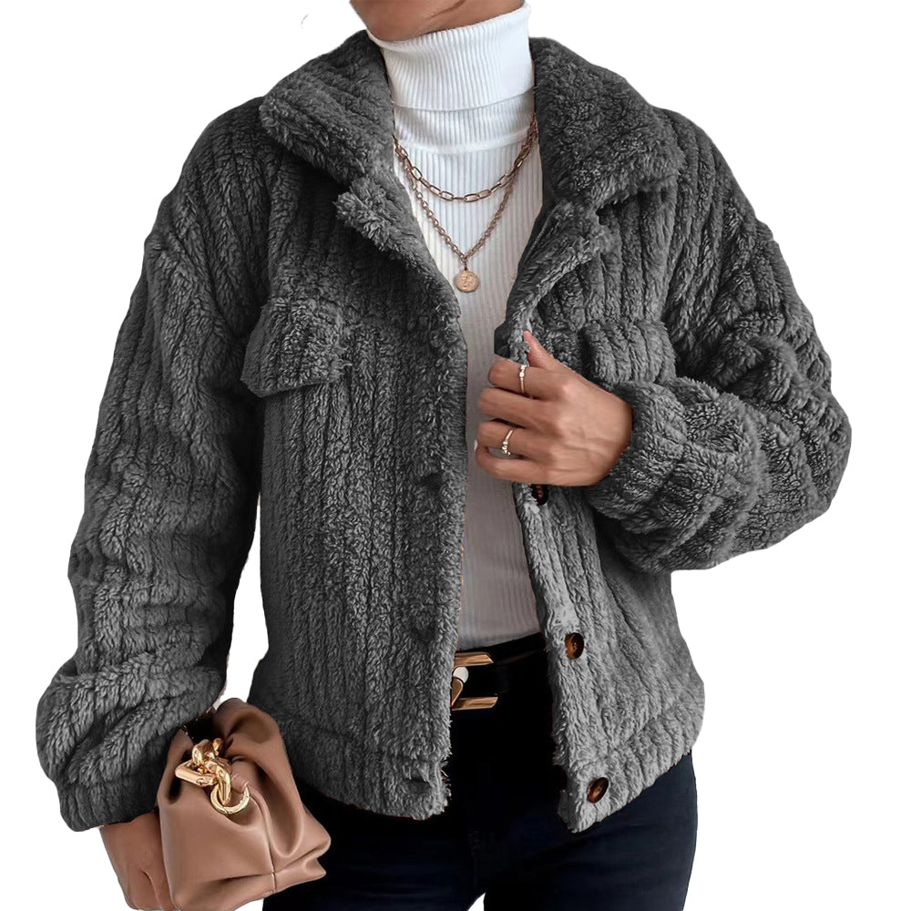 Women Winter Long Sleeve Fleece Jacket Cropped Coats Outerwear