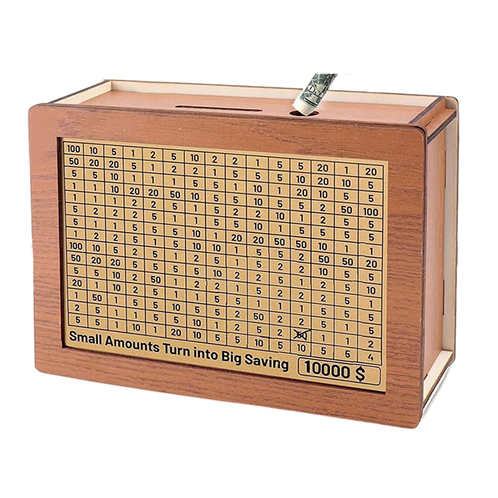 Wooden Money Savings Box Saving Challenge Box with 8 Replaced Amounts Stickers