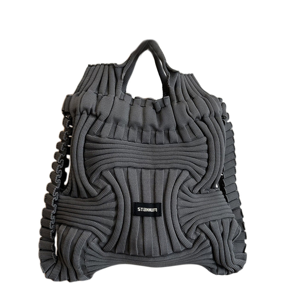 Women Woven Pleated Knitted Backpack Handbag